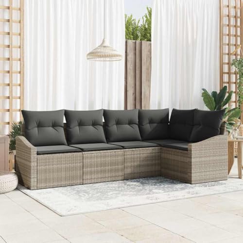 INLIFE Garten Essgruppe mit Kissen mit Speicher 5 pcs Hellgrau,Möbel,Gartenmöbel,Gartensitzmöbel,Gartensofas,Hellgrau,43.2 KG,3355391 von INLIFE