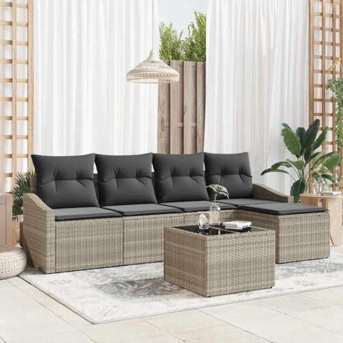 INLIFE Garten Essgruppe mit Kissen mit Speicher 6 pcs Hellgrau,Möbel,Gartenmöbel,Gartensitzmöbel,Gartensofas,Hellgrau,50 KG,3355361 von INLIFE