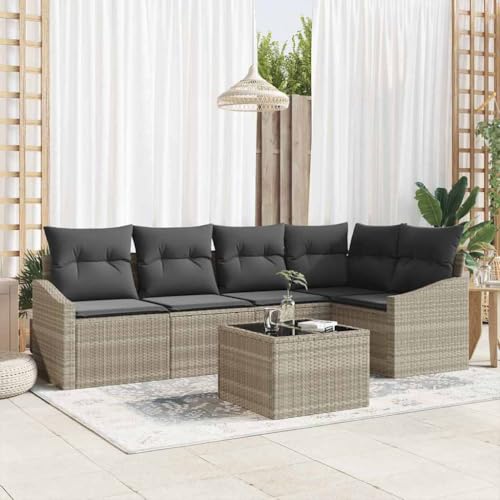 INLIFE Garten Essgruppe mit Kissen mit Speicher 6 pcs Hellgrau,Möbel,Gartenmöbel,Gartensitzmöbel,Gartensofas,Hellgrau,51.6 KG,3355401 von INLIFE