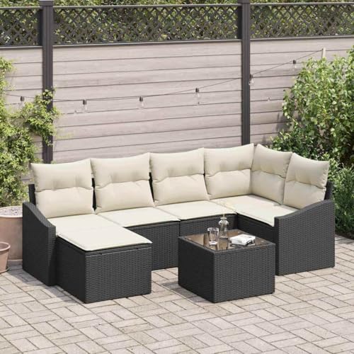 INLIFE Garten Essgruppe mit Kissen mit Speicher 7 pcs Braun und Creme,Möbel,Gartenmöbel,Gartensitzmöbel,Gartensofas,Braun,56.6 KG,3355466 von INLIFE