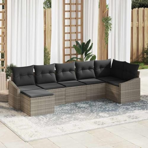 INLIFE Garten Essgruppe mit Kissen mit Speicher 7 pcs Hellgrau,Möbel,Gartenmöbel,Gartensitzmöbel,Gartensofas,Hellgrau,59 KG,3355481 von INLIFE