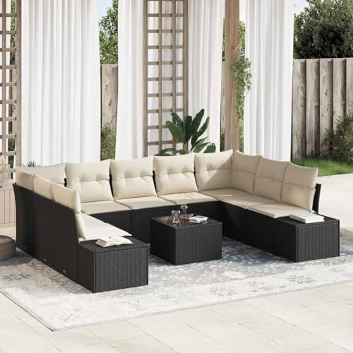 INLIFE Garten-Sofa-Set 10 pcs Schwarz und Creme 289 x 209 x 85 cm,Möbel,Gartenmöbel,Gartensitzmöbel,Gartensofas,Schwarz,87 KG,3355896 von INLIFE