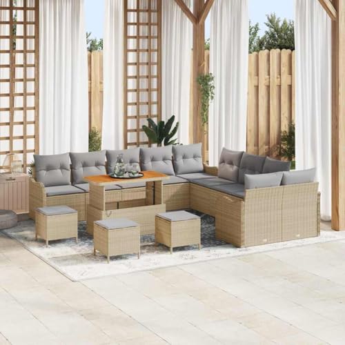 INLIFE Garten-Sofa-Set 14 pcs Beige Poly-Rattan,Möbel,Gartenmöbel,Gartenmöbel-Sets,Beige,104.6 KG,3362332 von INLIFE