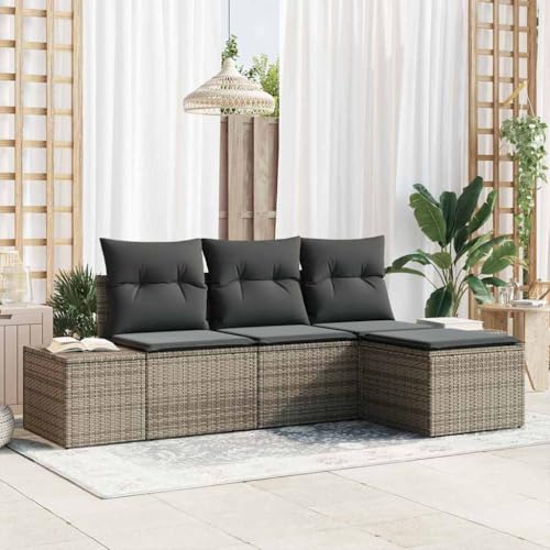 INLIFE Garten-Sofa-Set 4 pcs Grau Poly Rattan,Möbel,Gartenmöbel,Gartenmöbel-Sets,Grau,32.9 KG,3347009 von INLIFE