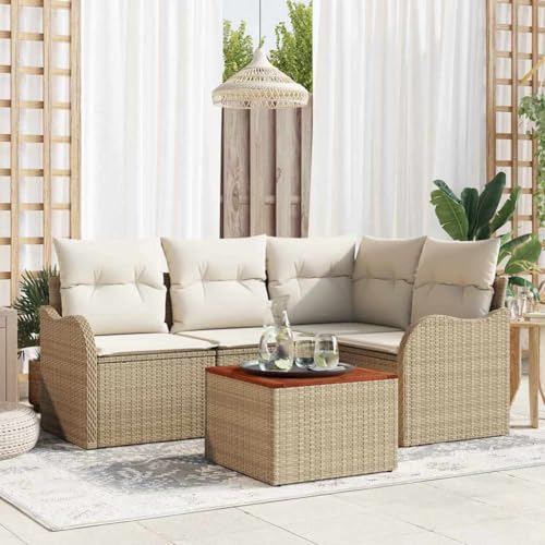 INLIFE Garten-Sofa-Set 5 pcs Beige Poly Rattan,Möbel,Gartenmöbel,Gartenmöbel-Sets,Beige,41.7 KG,3347449 von INLIFE