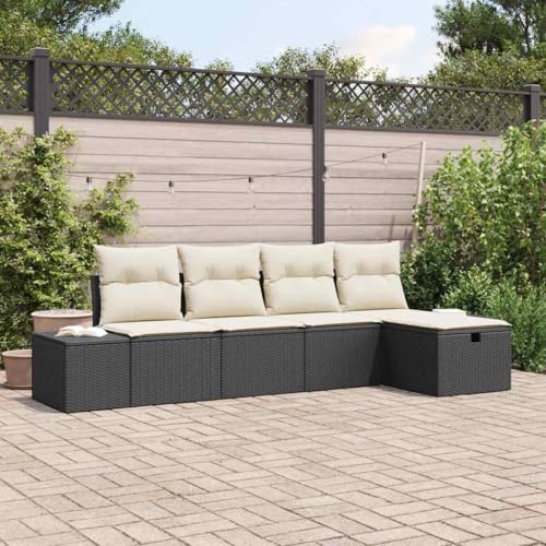 INLIFE Garten-Sofa-Set 5 pcs Schwarz 55 x 62 x 69 cm Poly Rattan,Möbel,Gartenmöbel,Gartensitzmöbel,Gartensofas,Schwarz,44 KG,3360688 von INLIFE