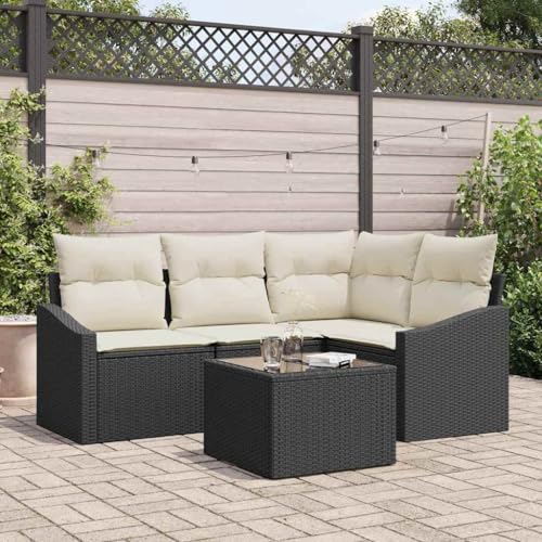 INLIFE Garten-Sofa-Set 5 pcs Schwarz Poly Rattan,Möbel,Gartenmöbel,Gartenmöbel-Sets,Schwarz,41.1 KG,3346707 von INLIFE