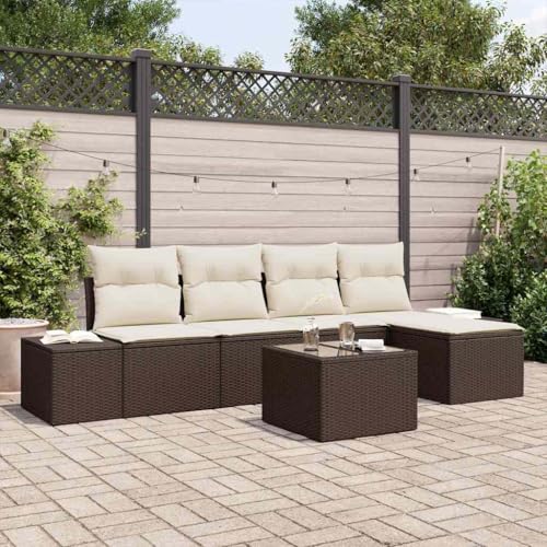 INLIFE Garten-Sofa-Set 6 pcs Braun Poly Rattan,Möbel,Gartenmöbel,Gartenmöbel-Sets,Braun,48.5 KG,3347028 von INLIFE