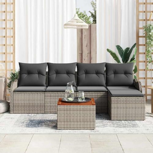 INLIFE Garten-Sofa-Set 6 pcs Grau Poly Rattan,Möbel,Gartenmöbel,Gartenmöbel-Sets,Grau,44.5 KG,3347440 von INLIFE