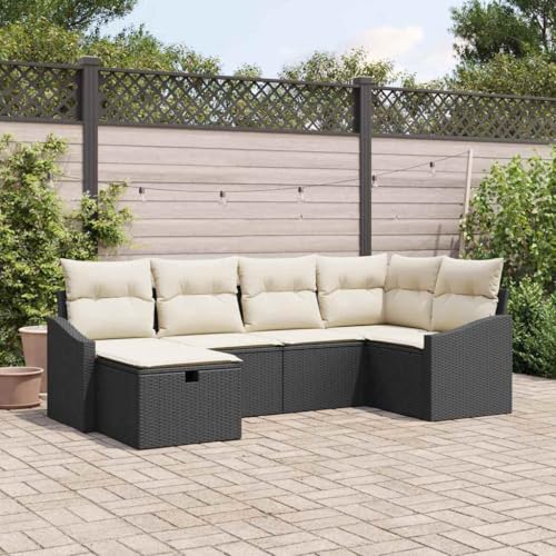 INLIFE Garten-Sofa-Set 6 pcs Schwarz 55 x 62 x 69 cm Poly Rattan,Möbel,Gartenmöbel,Gartensitzmöbel,Gartensofas,Schwarz,48.8 KG,3360608 von INLIFE