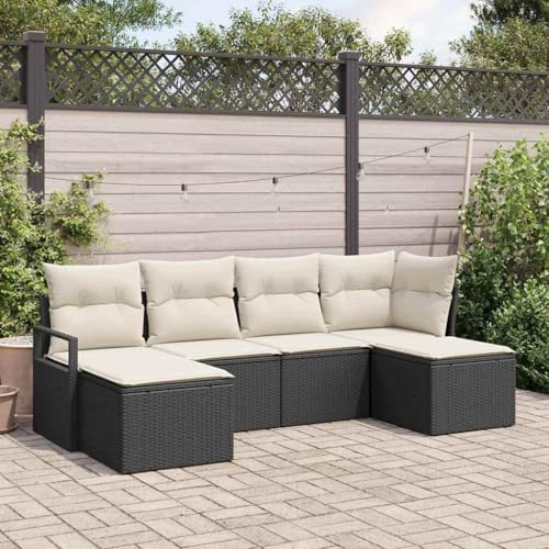 INLIFE Garten-Sofa-Set 6 pcs Schwarz Poly Rattan,Möbel,Gartenmöbel,Gartenmöbel-Sets,Schwarz,44.4 KG,3346487 von INLIFE