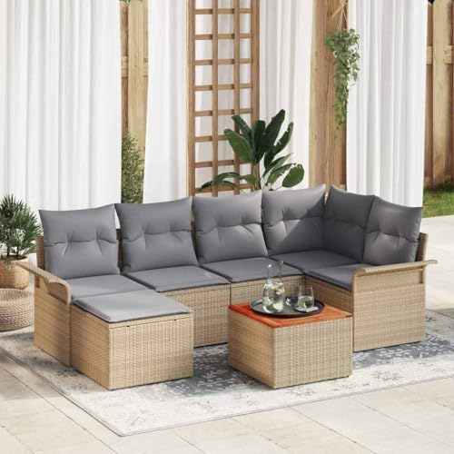 INLIFE Garten-Sofa-Set 7 pcs Beige Poly Rattan,Möbel,Gartenmöbel,Gartenmöbel-Sets,Beige,55.5 KG,3347350 von INLIFE