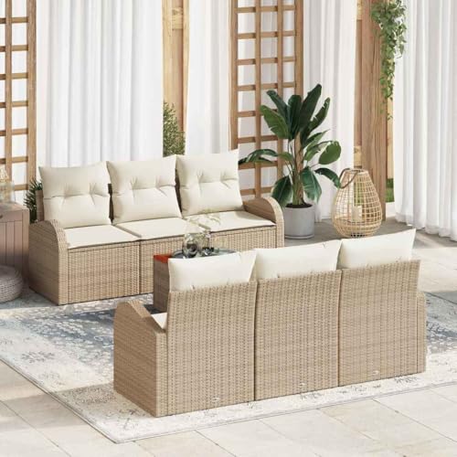 INLIFE Garten-Sofa-Set 7 pcs Beige Poly Rattan,Möbel,Gartenmöbel,Gartenmöbel-Sets,Beige,57.8 KG,3347526 von INLIFE