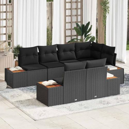 INLIFE Garten-Sofa-Set 7 pcs Schwarz 264 x 154 x 85 cm Poly Rattan,Möbel,Gartenmöbel,Gartensitzmöbel,Gartensofas,Schwarz,71.8 KG,3356773 von INLIFE