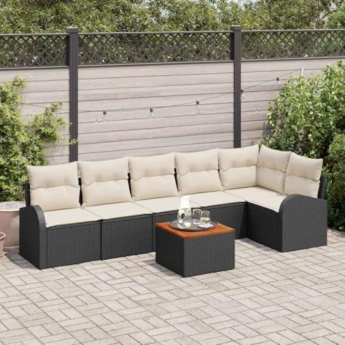 INLIFE Garten-Sofa-Set 7 pcs Schwarz Poly Rattan,Möbel,Gartenmöbel,Gartenmöbel-Sets,Schwarz,54.6 KG,3347586 von INLIFE