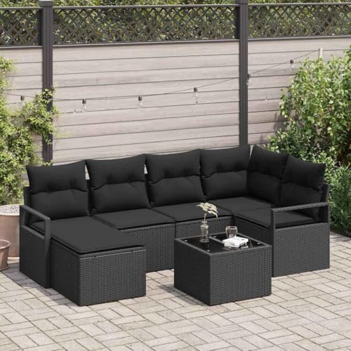 INLIFE Garten-Sofa-Set 7 pcs Schwarz Poly Rattan,Möbel,Gartenmöbel,Gartenmöbel-Sets,Schwarz,55 KG,3346463 von INLIFE