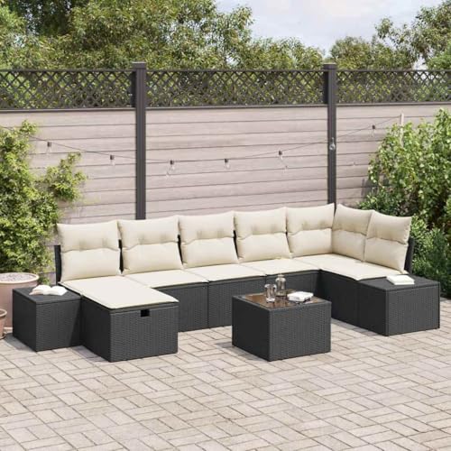 INLIFE Garten-Sofa-Set 8 pcs Schwarz 55 x 62 x 69 cm Poly Rattan,Möbel,Gartenmöbel,Gartensitzmöbel,Gartensofas,Schwarz,68.6 KG,3360738 von INLIFE