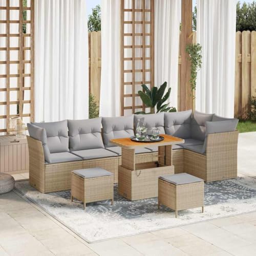 INLIFE Garten-Sofa-Set 9 pcs Beige Poly-Rattan,Möbel,Gartenmöbel,Gartenmöbel-Sets,Beige,69.5 KG,3361507 von INLIFE