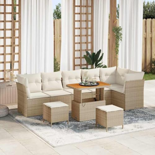 INLIFE Garten-Sofa-Set 9 pcs Beige Poly-Rattan,Möbel,Gartenmöbel,Gartenmöbel-Sets,Beige,70.2 KG,3361506 von INLIFE