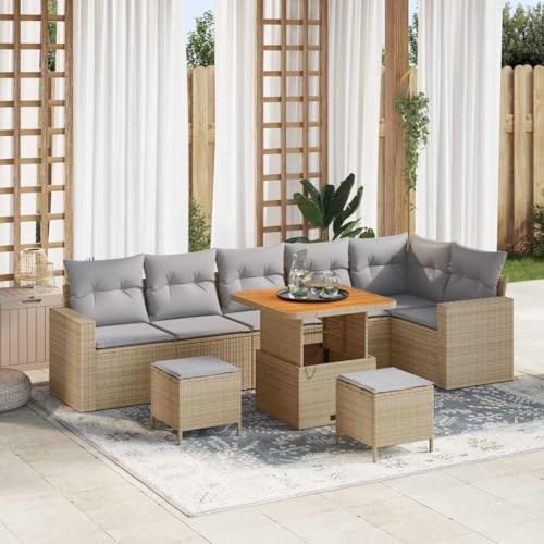 INLIFE Garten-Sofa-Set 9 pcs Beige Poly-Rattan,Möbel,Gartenmöbel,Gartenmöbel-Sets,Beige,70.5 KG,3361632 von INLIFE