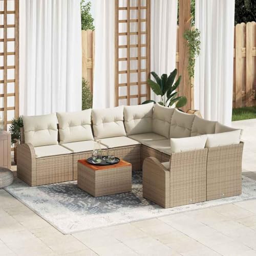 INLIFE Garten-Sofa-Set 9 pcs Beige Poly Rattan,Möbel,Gartenmöbel,Gartenmöbel-Sets,Beige,72.2 KG,3347561 von INLIFE