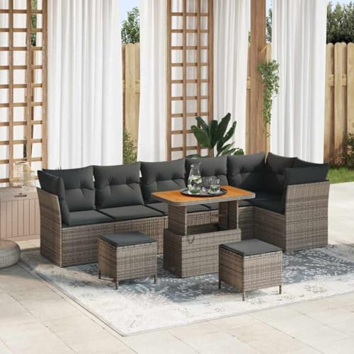 INLIFE Garten-Sofa-Set 9 pcs Grau Poly-Rattan,Möbel,Gartenmöbel,Gartenmöbel-Sets,Grau,70.2 KG,3361508 von INLIFE