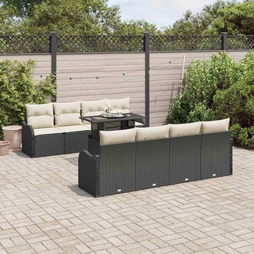INLIFE Garten-Sofa-Set 9 pcs Schwarz 100 x 55 x 73 cm Poly Rattan,Möbel,Gartenmöbel,Gartensitzmöbel,Gartensofas,Schwarz,82.6 KG,3357160 von INLIFE