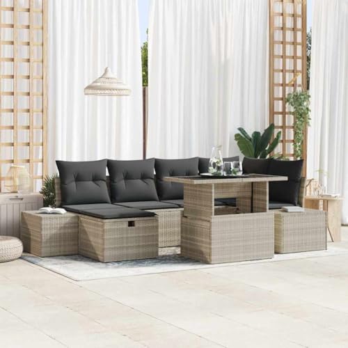 INLIFE Garten-Sofa-Set Höhenverstellbar 7 pcs Hellgrau Poly-Rattan,Möbel,Gartenmöbel,Gartenmöbel-Sets,Hellgrau,68.1 KG,3361211 von INLIFE