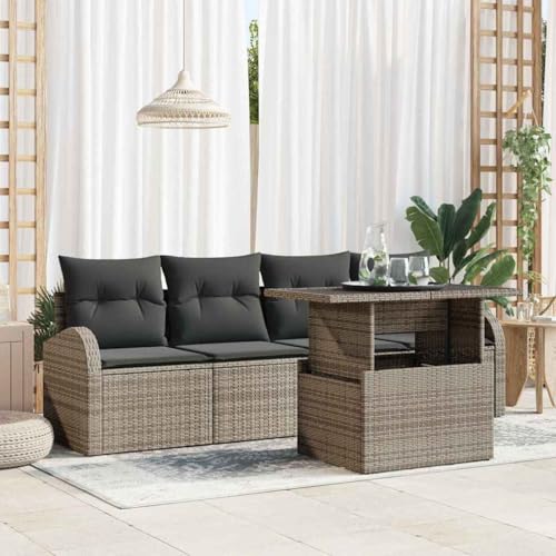 INLIFE Garten-Sofa-Set Manuell 5 pcs Grau 100 x 55 x 73 cm Poly Rattan,Möbel,Gartenmöbel,Gartensitzmöbel,Gartensofas,Grau,51 KG,3357282 von INLIFE