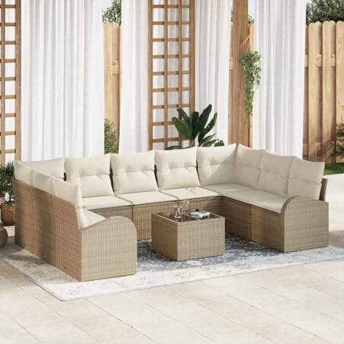 INLIFE Garten-Sofa-Set mit Kissen 10 pcs Beige und Weiß Poly Rattan,Möbel,Gartenmöbel,Gartenmöbel-Sets,Beige,87.2 KG,3354880 von INLIFE