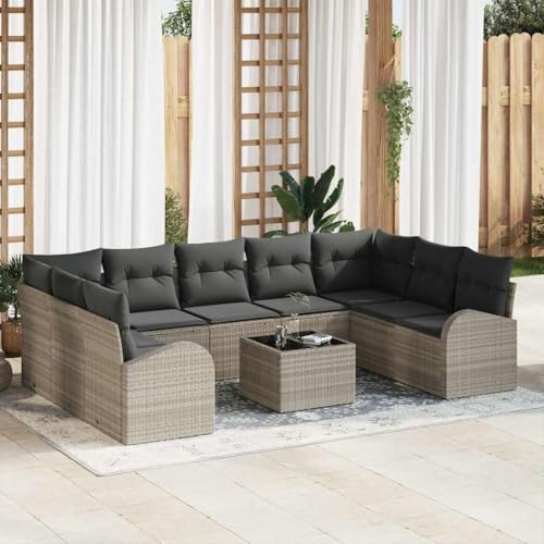 INLIFE Garten-Sofa-Set mit Kissen 10 pcs Hellgrau Poly Rattan,Möbel,Gartenmöbel,Gartenmöbel-Sets,Hellgrau,84.8 KG,3354881 von INLIFE