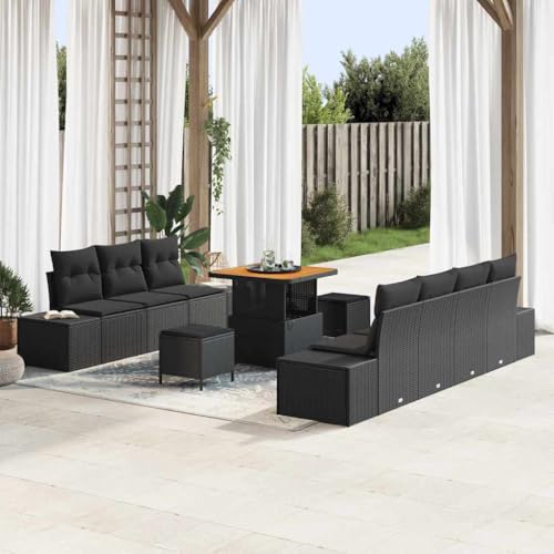 INLIFE Garten-Sofa-Set mit Kissen 10 pcs Schwarz 80 x 80 x 71 cm,Möbel,Gartenmöbel,Gartensitzmöbel,Gartensofas,Schwarz,86.8 KG,3364694 von INLIFE