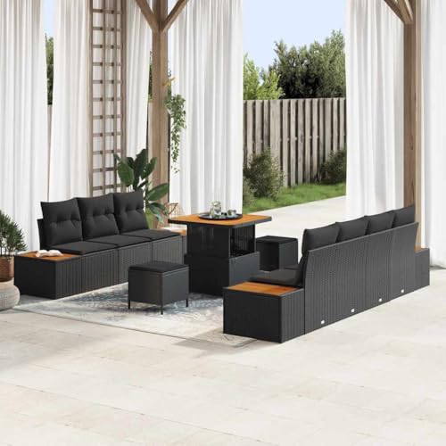 INLIFE Garten-Sofa-Set mit Kissen 10 pcs Schwarz 80 x 80 x 71 cm,Möbel,Gartenmöbel,Gartensitzmöbel,Gartensofas,Schwarz,91.2 KG,3364824 von INLIFE