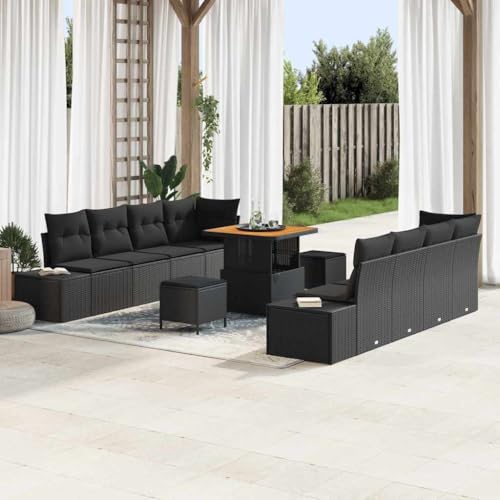 INLIFE Garten-Sofa-Set mit Kissen 11 pcs Schwarz 80 x 80 x 71 cm,Möbel,Gartenmöbel,Gartensitzmöbel,Gartensofas,Schwarz,92.4 KG,3364704 von INLIFE