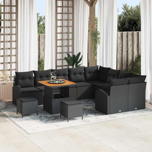 INLIFE Garten-Sofa-Set mit Kissen 12 pcs Schwarz 80 x 80 x 71 cm,Möbel,Gartenmöbel,Gartensitzmöbel,Gartensofas,Schwarz,96.8 KG,3364379 von INLIFE