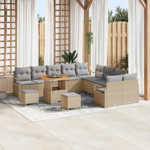 INLIFE Garten-Sofa-Set mit Kissen 13 pcs Beige Poly Rattan,Möbel,Gartenmöbel,Gartenmöbel-Sets,Beige,99.4 KG,3362582 von INLIFE