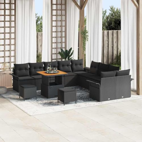 INLIFE Garten-Sofa-Set mit Kissen 13 pcs Schwarz 80 x 80 x 71 cm,Möbel,Gartenmöbel,Gartensitzmöbel,Gartensofas,Schwarz,102.4 KG,3364139 von INLIFE