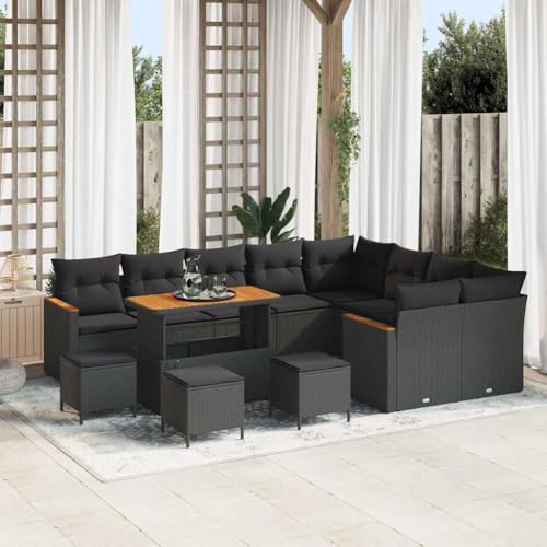 INLIFE Garten-Sofa-Set mit Kissen 13 pcs Schwarz Poly Rattan,Möbel,Gartenmöbel,Gartenmöbel-Sets,Schwarz,99.7 KG,3363089 von INLIFE