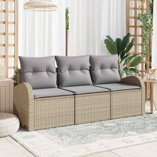 INLIFE Garten-Sofa-Set mit Kissen 3 pcs Beige Poly Rattan,Möbel,Gartenmöbel,Gartenmöbel-Sets,Beige,24.6 KG,3345900 von INLIFE