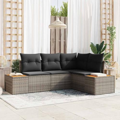 INLIFE Garten-Sofa-Set mit Kissen 4 pcs Grau Poly Rattan,Möbel,Gartenmöbel,Gartenmöbel-Sets,Grau,39.6 KG,3348075 von INLIFE