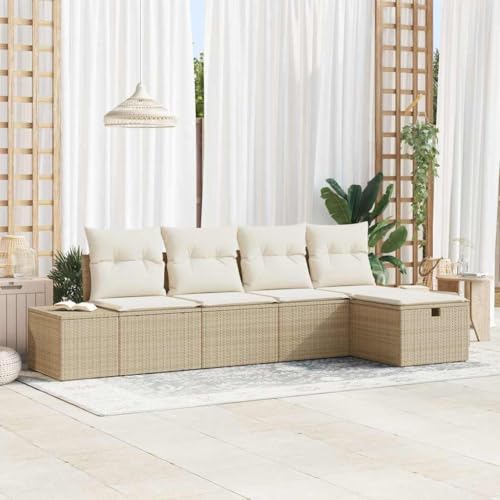 INLIFE Garten-Sofa-Set mit Kissen 5 pcs Beige Poly Rattan,Möbel,Gartenmöbel,Gartenmöbel-Sets,Beige,41.6 KG,3359360 von INLIFE
