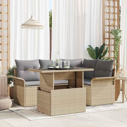 INLIFE Garten-Sofa-Set mit Kissen 5 pcs Beige Poly Rattan,Möbel,Gartenmöbel,Gartenmöbel-Sets,Beige,50 KG,3348276 von INLIFE
