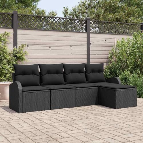 INLIFE Garten-Sofa-Set mit Kissen 5 pcs Schwarz Poly Rattan,Möbel,Gartenmöbel,Gartenmöbel-Sets,Schwarz,37.8 KG,3346003 von INLIFE