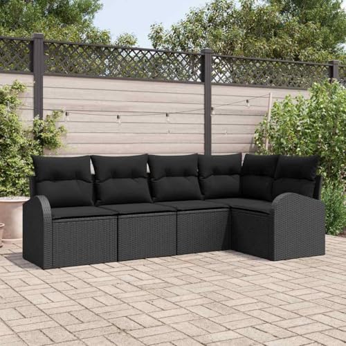 INLIFE Garten-Sofa-Set mit Kissen 5 pcs Schwarz Poly Rattan,Möbel,Gartenmöbel,Gartenmöbel-Sets,Schwarz,42.6 KG,3354712 von INLIFE