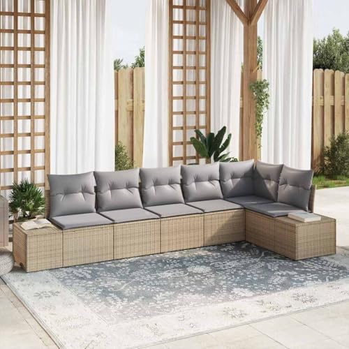 INLIFE Garten-Sofa-Set mit Kissen 6 pcs Beige und Grau Poly Rattan,Möbel,Gartenmöbel,Gartenmöbel-Sets,Beige,50.1 KG,3347080 von INLIFE