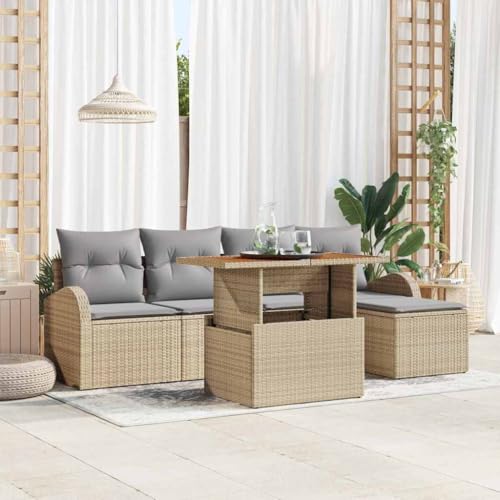 INLIFE Garten-Sofa-Set mit Kissen 6 pcs Beige und Hellgrau,Möbel,Gartenmöbel,Gartensitzmöbel,Gartensofas,Beige,51.9 KG,3349573 von INLIFE