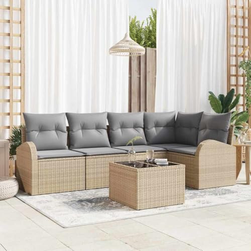INLIFE Garten-Sofa-Set mit Kissen 6 pcs Beige und Hellgrau Poly Rattan,Möbel,Gartenmöbel,Gartenmöbel-Sets,Beige,52.6 KG,3354719 von INLIFE