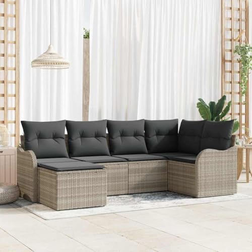 INLIFE Garten-Sofa-Set mit Kissen 6 pcs Hellgrau Poly Rattan,Möbel,Gartenmöbel,Gartenmöbel-Sets,Hellgrau,48.8 KG,3345772 von INLIFE