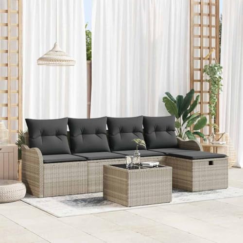 INLIFE Garten-Sofa-Set mit Kissen 6 pcs Hellgrau Poly Rattan,Möbel,Gartenmöbel,Gartenmöbel-Sets,Hellgrau,50 KG,3360303 von INLIFE