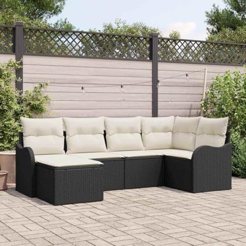 INLIFE Garten-Sofa-Set mit Kissen 6 pcs Schwarz Poly Rattan,Möbel,Gartenmöbel,Gartenmöbel-Sets,Schwarz,48 KG,3345767 von INLIFE